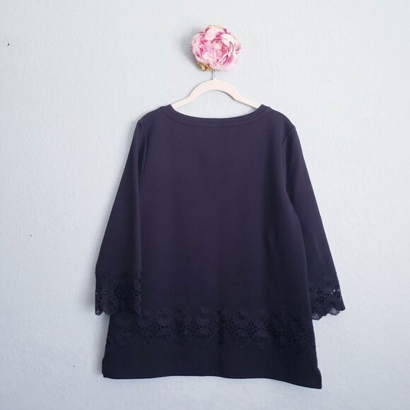 Talbots Black Cotton Blend Lace Trim Knitted Top - Picture 6 of 6